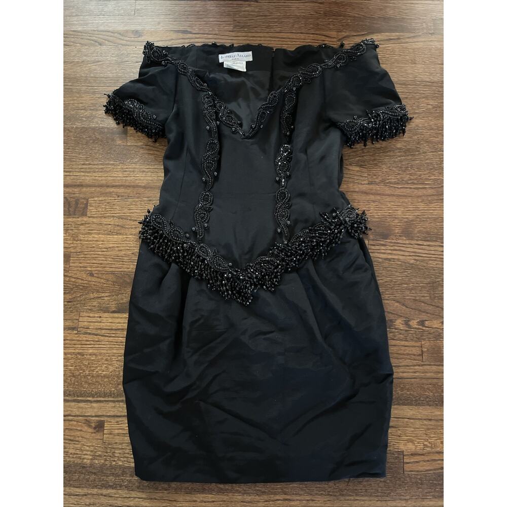 VTG Isabelle Allard Statement Strapless Beaded Black Dress Sz 42 France Pockets